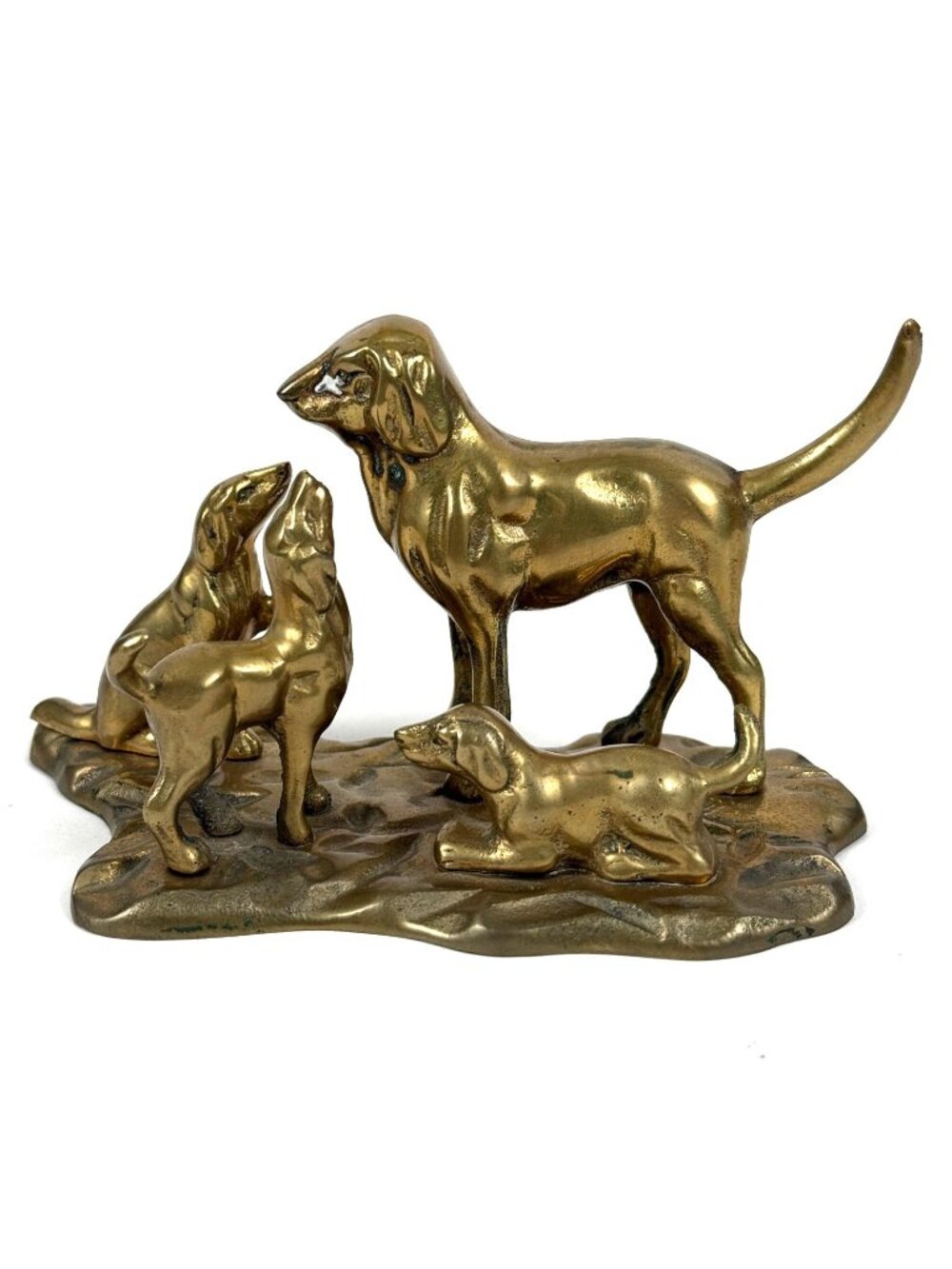 Vintage Brass Dog Figurine Pack Scene Rustic Hunting Canine Sculpture Decor